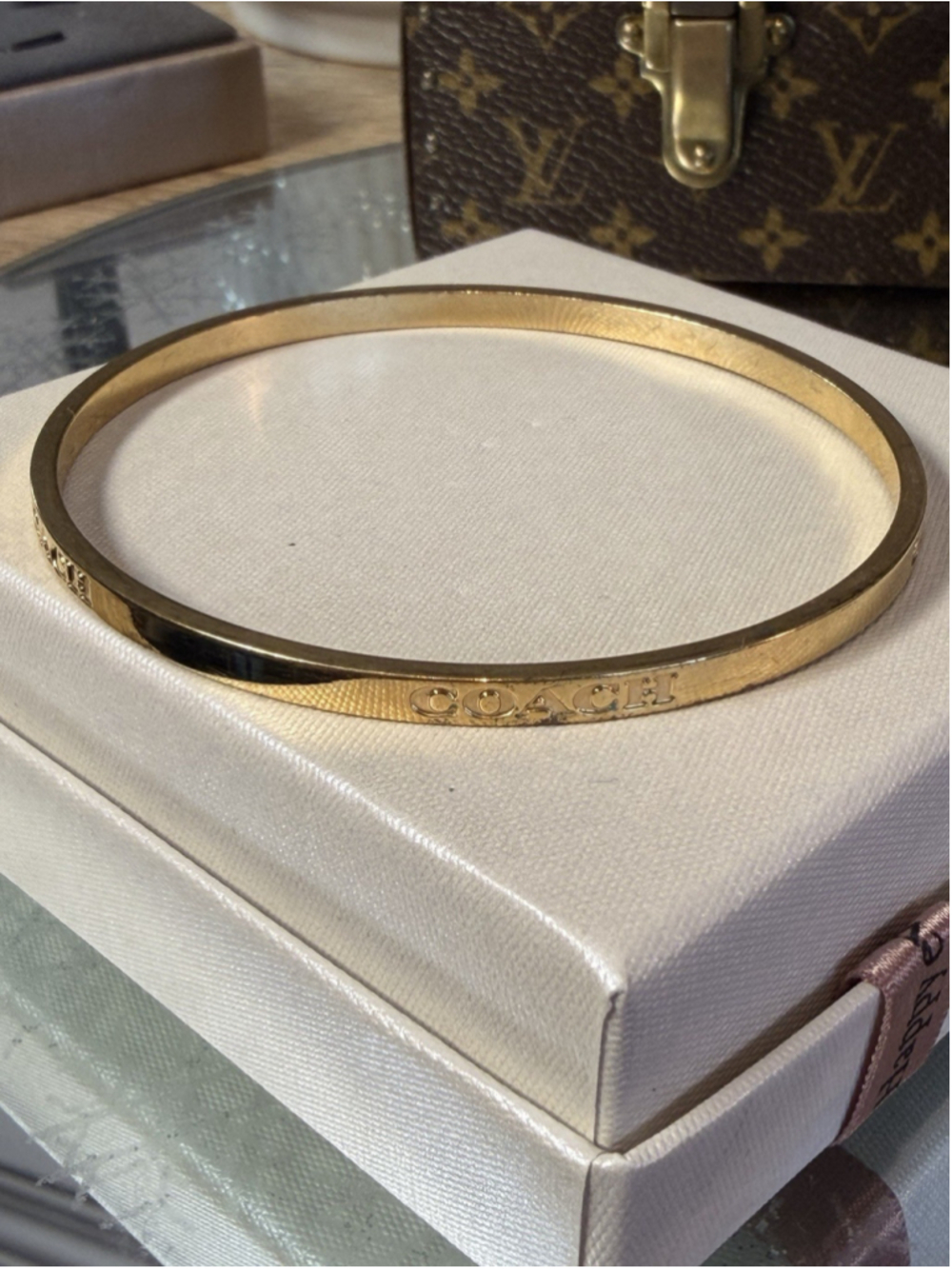 Coach Womens Plated Brass & Cubic Zirconia Bangle Bracelet Size 7.5" EUC